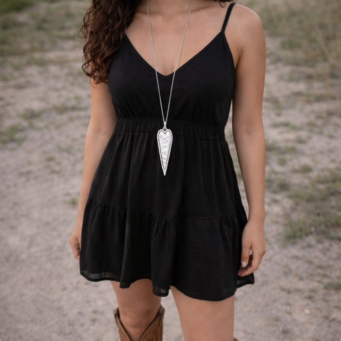 Hammered Heart Long Necklace